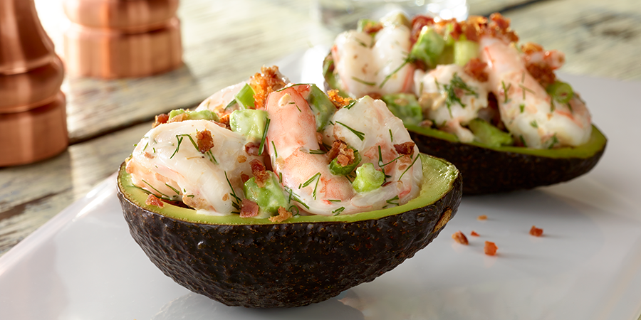 Avocat farci au bacon et aux crevettes